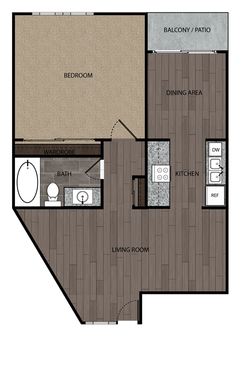 One bedroom one bath floor plan